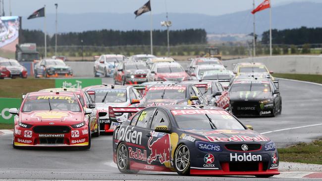 Jamie Whincup starts from pole position at last year’s Symmons Plains event. Picture: CHRIS KIDD