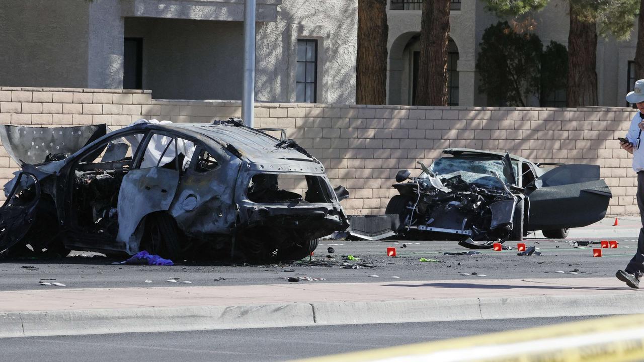 Two cars were completely destroyed. Photo: Ethan Miller/Getty Images/AFP