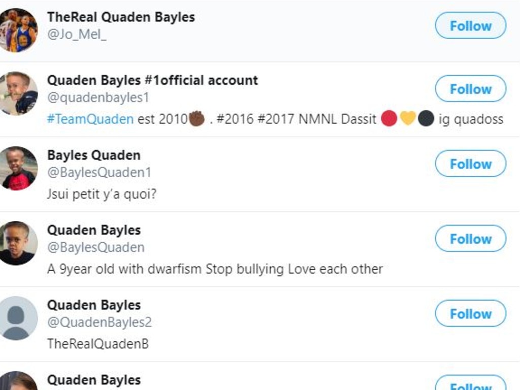 Scores of Quaden Bayles accounts have appeared on Twitter. Picture: Twitter.