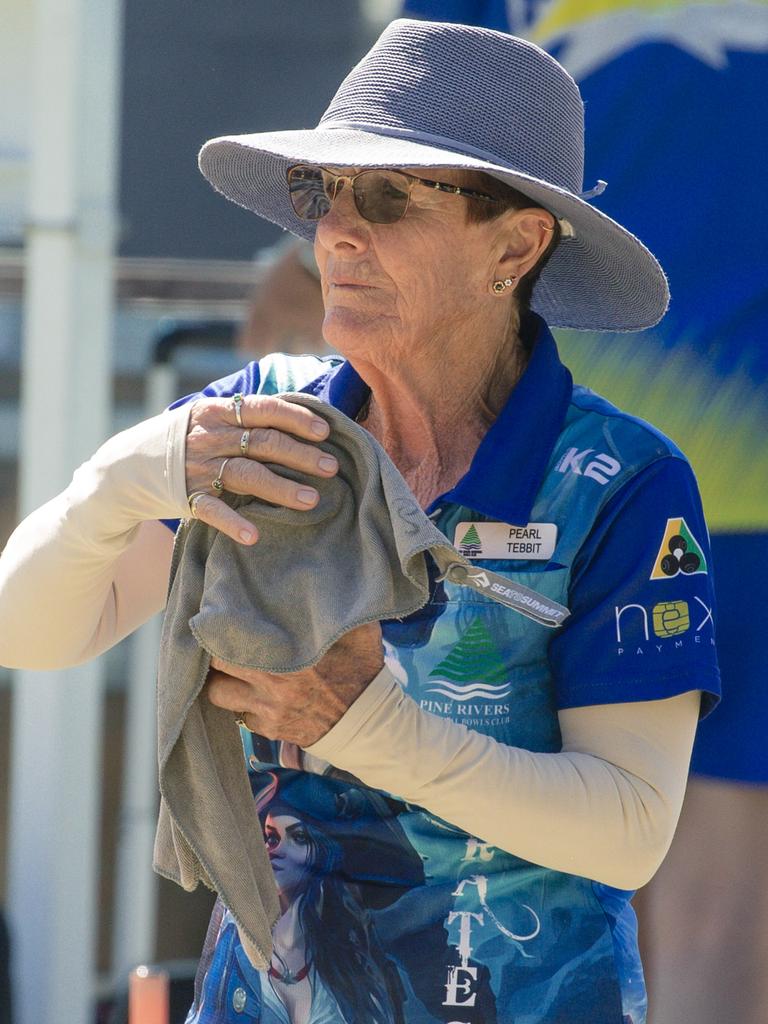 Pearl Tebbitt in the ladies pairs lawn bowls will be played from 2pm at Broadbeach Bowls Club. Picture: Glenn Campbell