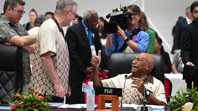 Anthony Albanese greetsMr Rabuka at the Pacific Islands Forum leaders meeting in Nuku'alofa, Tonga, in August 2024. Picture: AAP