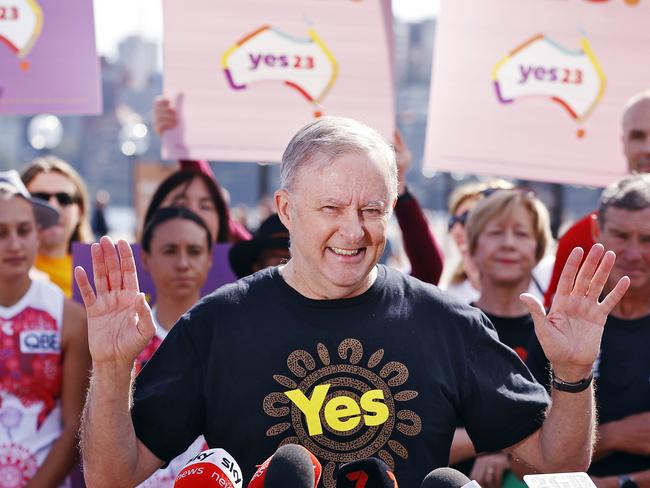 SYDNEY, AUSTRALIA. NewsWire Photos. 22nd AUGUST 2023. PM Anthony Albanese holds a press conference for The Voice referendum at the Sydney Opera House. Picture: NCA NewsWire/ Sam Ruttyn