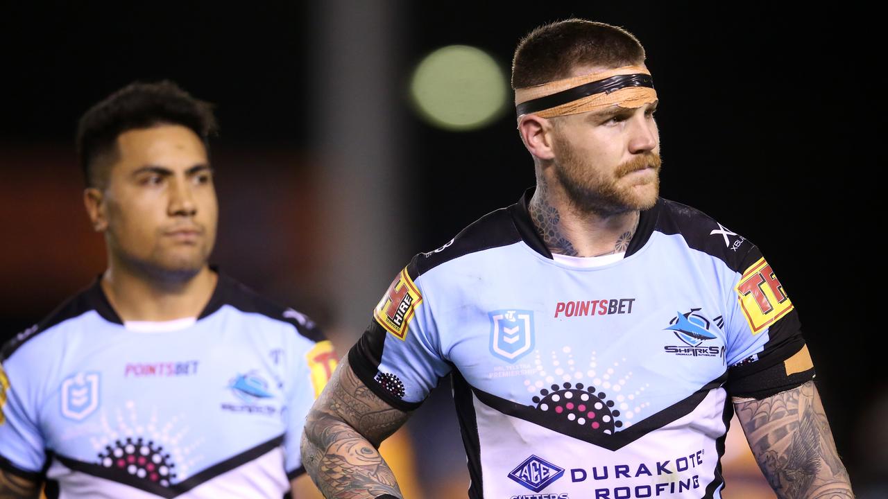 Josh Dugan of the Sharks looks dejected after the loss to Brisbane
