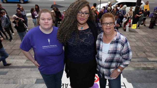 Former Catherine House residents Maddie, Losa and Sandy. Picture: Emma Brasier