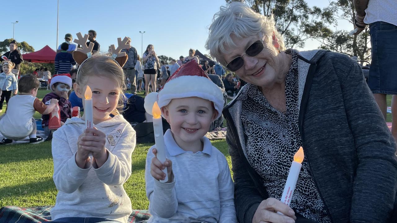 Carys, Cove and Marian Griffiths with the glow candles they were given as part of the festivities.