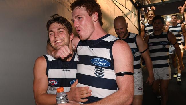 Tom Atkins (left) and Gary Rohan, two key members of the Cats’ new-look forward line.