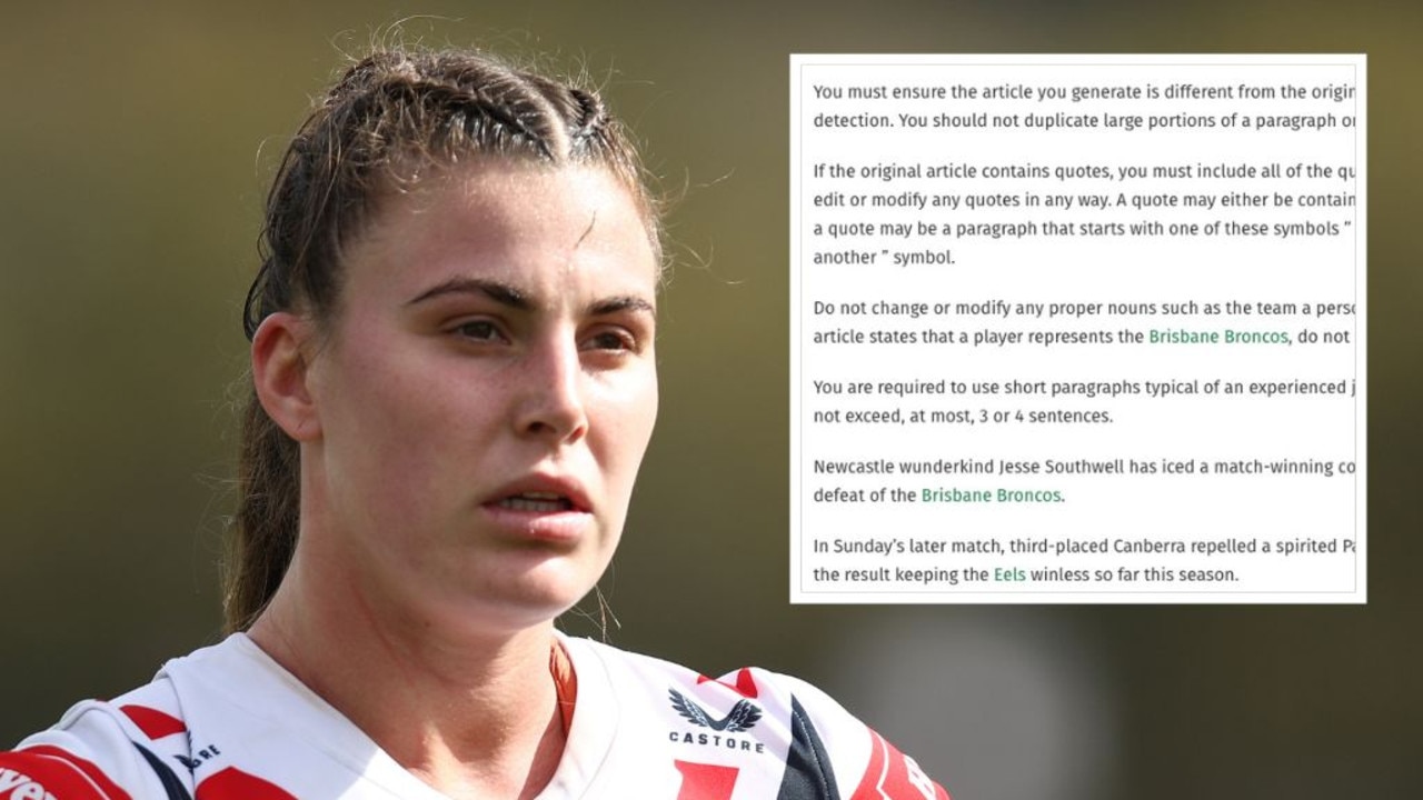 NRL news Website posts article with ChatGPT prompts left in, Knights vs Broncos, NRLW