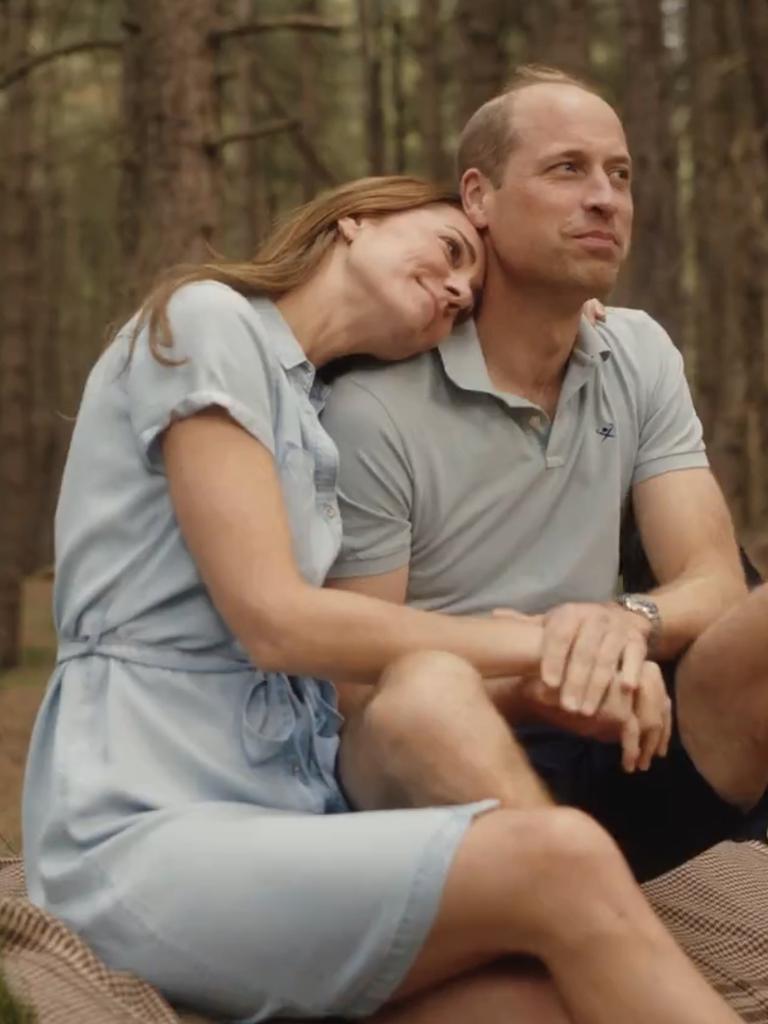 They shared a rare PDA in their emotional video message announcing the end of Kate’s cancer treatment in September. Picture: @KensingtonRoyal on X