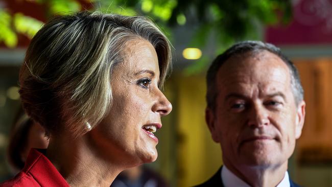 Federal Opposition Leader Bill Shorten (right) and Labor candidate for the federal seat of Bennelong, Kristina Keneally (left), meet with locals at Eastwood shopping centre in Sydney, Thursday, November 23, 2017. (AAP Image/Brendan Esposito) NO ARCHIVING