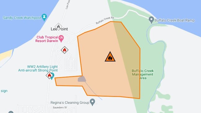 Lee Point fire map as of Sunday 13 August 2023, 11.10am. Picture: PFES