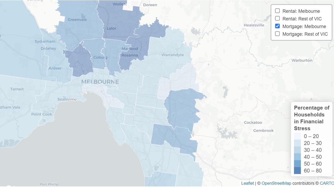 The Melbourne suburbs impacted by mortgage stress. Picture: Everybody’s Home