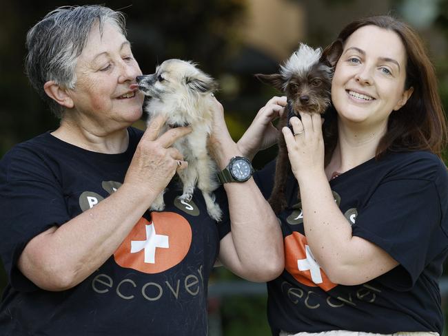 Senior Constable Jacqueline Largo with Baby, and volunteer Sophie Jones with Willy. The woman help victims of domestic violence by looking after their pets in times of trouble until they get back on their feet. Picture: Richard Dobson