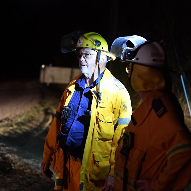 Keralpa firefighter Steve De Ver (left) at Obi Valley bushfire, Witta. Picture: Patrick Woods.