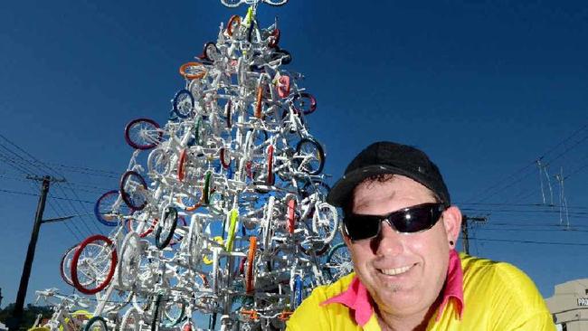 CYCLES RECYCLED: Dan Kubelka, fabrication and sign shop supervisor at Lismore City Council, with their gift to the people of Lismore. Picture: Cathy Adams