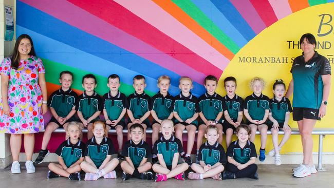 Moranbah State School 2022 Prep OM. Back row: Teacher Olivia Malt, Mack West, Braxton Franklin, Paxton Thompson, Caleb Woolston, Lucy Pearce, Lydia Dickson, Hudson Coleman, Liam Gruening, Ruby Moger, Arabella Mockeridge, teacher Jaime Camilleri; front row: Ruby Politanski, Emmalyn Jarman, Huntah Boss, Eva Bade, Ivy Harrison, Orlan Bunston. Absent: Sonny Webber, Kholt Thatcher. Picture: Contributed MKY2022PREP