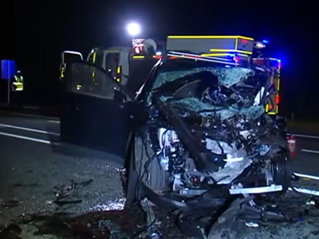 The wreckage left after a fatal head-on crash on the Bruce Highway at Gregory River on May 1, 2022. Picture: Channel 7 Mackay