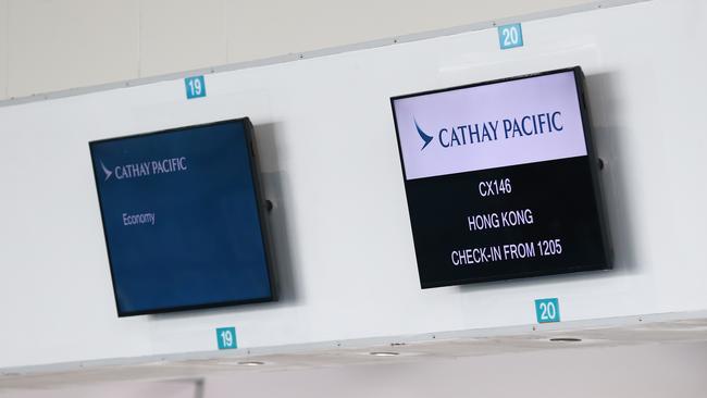 Cathay Pacific signs at the Cairns International Airport. PICTURE: BRENDAN RADKE