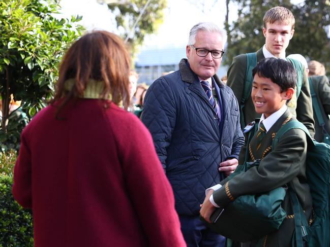 15/5/18 Trinity Grammar headmaster Dr Michael Davies wishes students and parents well outside the school after he announced his resignation. Aaron Francis/The Australian