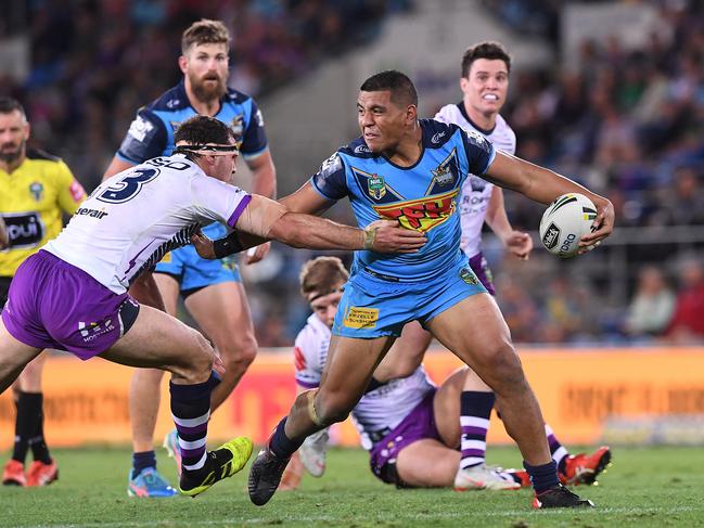 Moeaki Fotuaika of the Titans during the Round 24 NRL match between the Gold Coast Titans and the Melbourne Storm at Cbus Super Stadium on the Gold Coast, Saturday, August 25, 2018. (AAP Image/Dave Hunt) NO ARCHIVING, EDITORIAL USE ONLY