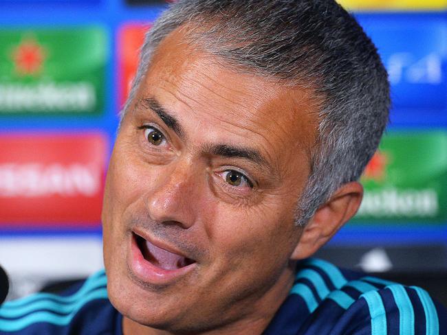 Chelsea's Portuguese manager Jose Mourinho gives a press conference at Chelsea's training ground, in Stoke D'Abernon, near London, on September 15, 2015, ahead of the team's forthcoming UEFA Champions League group G football match against Maccabi Tel Aviv. AFP PHOTO / GLYN KIRK