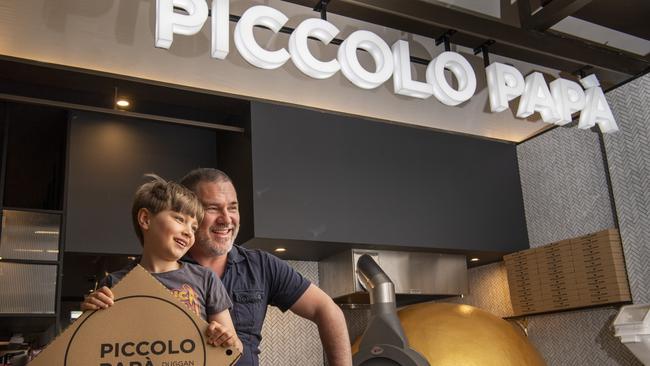 Liam Saggers with his son Lennox Saggers in the new Piccolo Papa store at Grand Central.