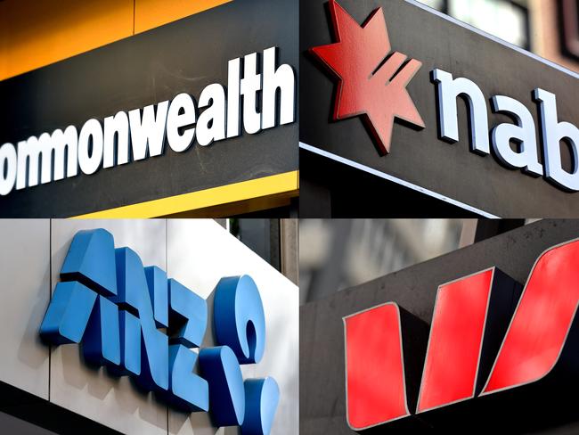 A composite image of signage of Australia's 'big four' banks ANZ, Westpac, the Commonwealth Bank (CBA) and the National Australia Bank (NAB) signage in Sydney, Saturday, May 5, 2018. (AAP Image/Joel Carrett) NO ARCHIVING