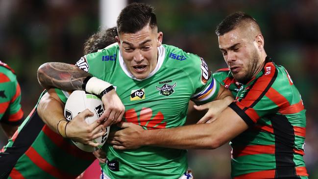 Nick Cotric on the charge against the Rabbitohs in the NRL preliminary final.