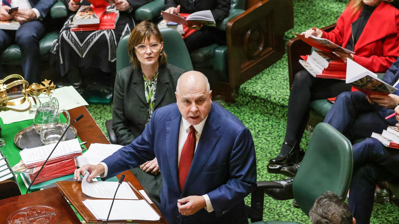 Victorian Treasurer Tim Pallas hands down the ‘difficult’ state budget in Parliament House. Picture: Ian Currie