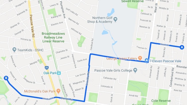 Francis St in Hadfield (A) and Oak Park (B). Picture: Google Maps. 