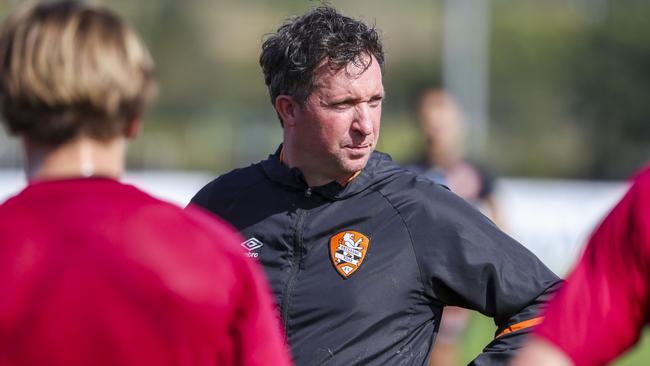 Robbie Fowler at a training session for Brisbane Roar at Logan Metro Sports Park yesterday. Picture: AAP