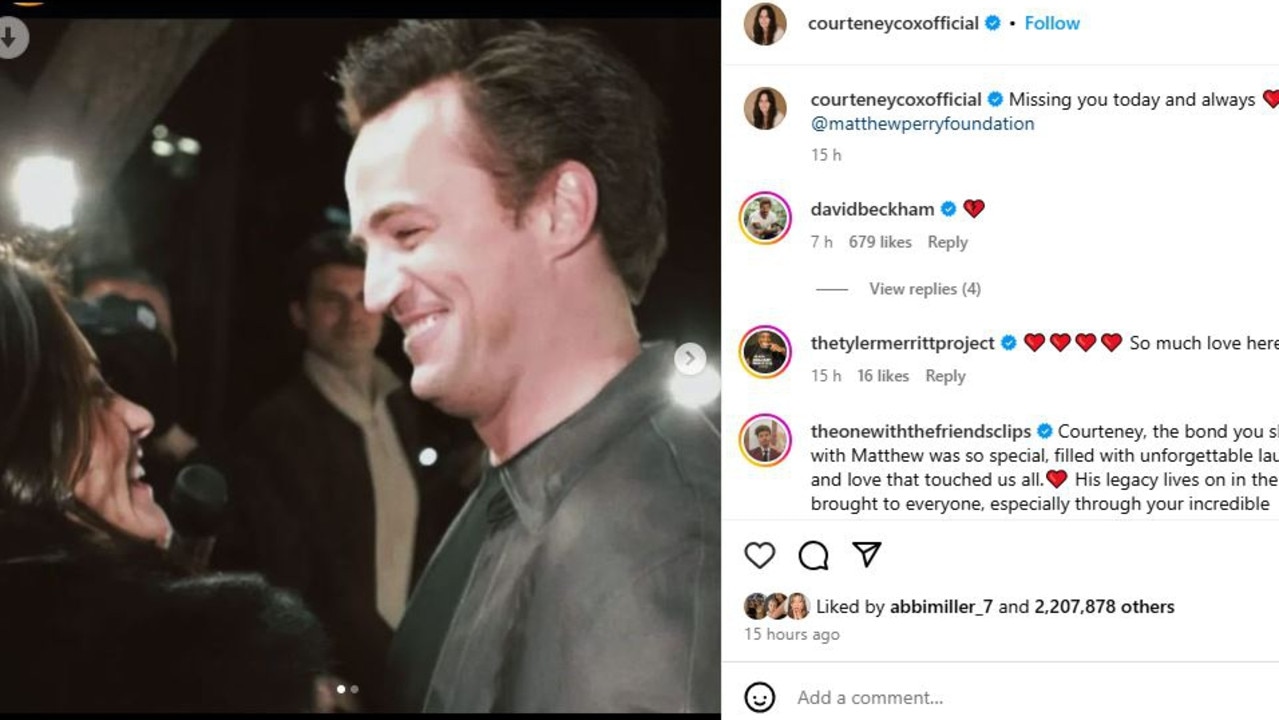 Courteney Cox shared a tribute to Perry on the anniversary of his death in 2024. Picture: <a href="https://www.instagram.com/courteneycoxofficial/" target="_blank">Instagram</a>