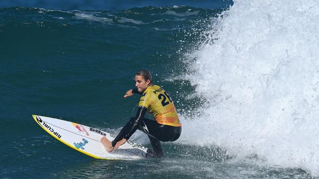 Australia’s Molly Picklum surfs in their first heat at Bells Beach this week. Picture: Morgan Hancock/Getty Images