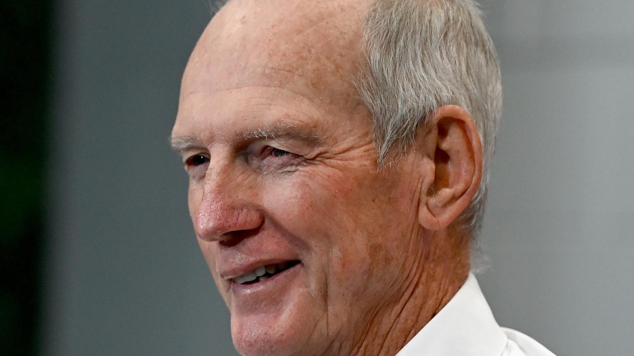 BRISBANE, AUSTRALIA - JUNE 17: Coach Wayne Bennett of the Rabbitohs gives a smile as he speaks at a press conference after the round 15 NRL match between the Brisbane Broncos and the South Sydney Rabbitohs at Suncorp Stadium, on June 17, 2021, in Brisbane, Australia. (Photo by Bradley Kanaris/Getty Images)