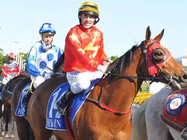 Chris Whiteley is all smiles after claiming victory aboard Stage Dancer with his first ride back from injury at the Gold Coast on Saturday. Pictures: Jessica Hawkins: Trackside Photography.