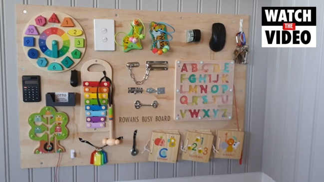 Mum builds busy board for toddler with materials from Kmart and Bunnings