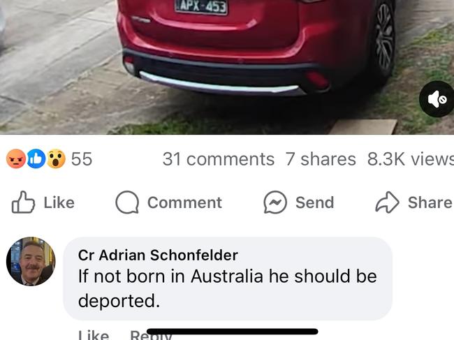 Surf Coast Shire councillor Adrian Schonfelder suggested a delivery driver should be "deported" for kicking a magpie. Photo: Supplied/Facebook.