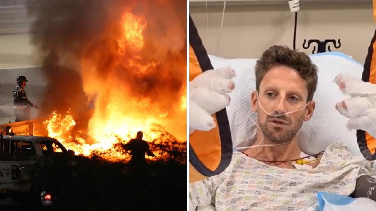 Romain Grosjean survived the crash with only burns to his hands and legs. Photo: Getty, Instagram.
