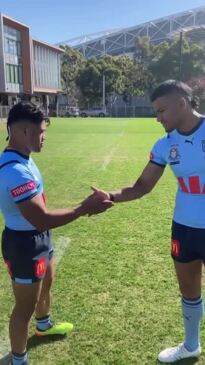 Stephen Crichton shows off his handshake skills