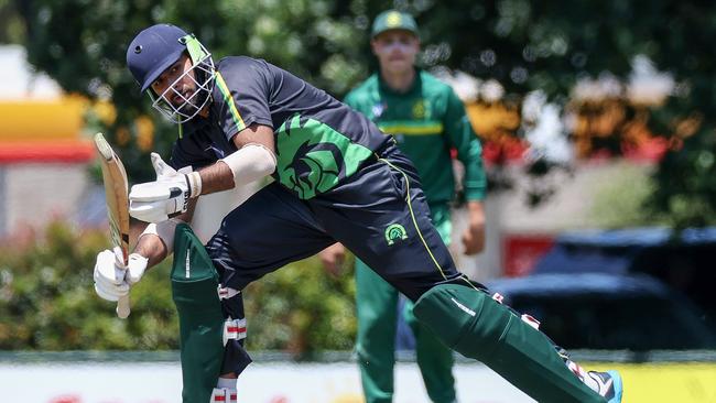 Box Hill’s Abu Siddiqui watches the ball run away. Picture: George Salpigtidis