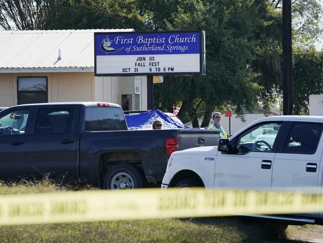 The First Baptist Church is now a major crime scene. Picture: AP/Darren Abate.