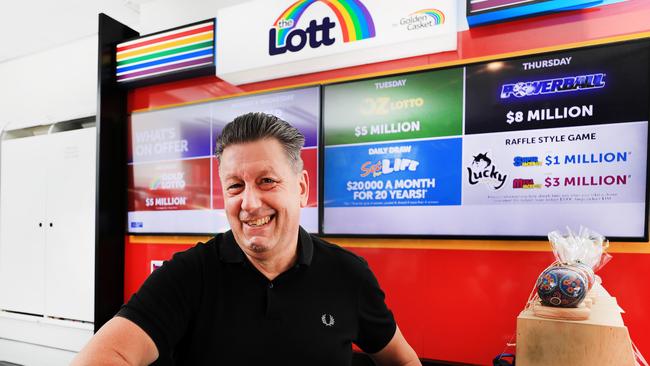 Steve Sharman from Carrara Village Newsagency sold two division one winning entries totalling over $2 million. Photo: Scott Powick.