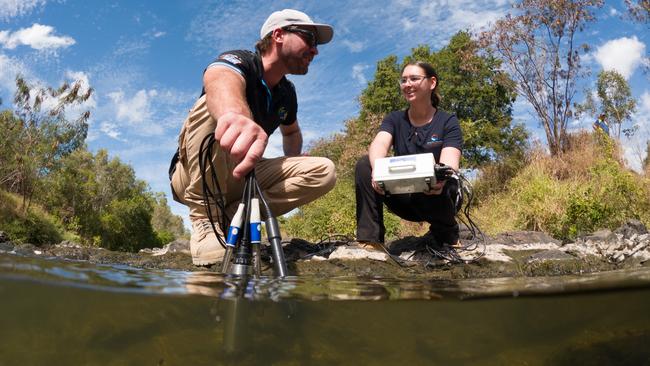 Townsville’s Healthy Waters Partnership brings together data from many members to produce its annual Report Card. Here, Adrian Macey from OzFish Unlimited and Kara-Mae Coulter-Atkins test water quality in the Bohle River. Friday marked the release of the Townsville Dry Tropics Waterways Report Card, an independent report on the health of Townsville’s rivers, creeks and coastal waters. Picture: Supplied