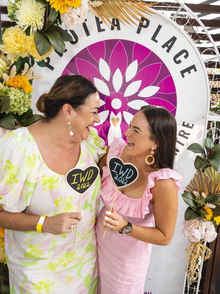 Janelle Prior (left) and April Long at the Protea Place International Women's Day luncheon at Fitzy's, Tuesday, March 8, 2022. Picture: Kevin Farmer