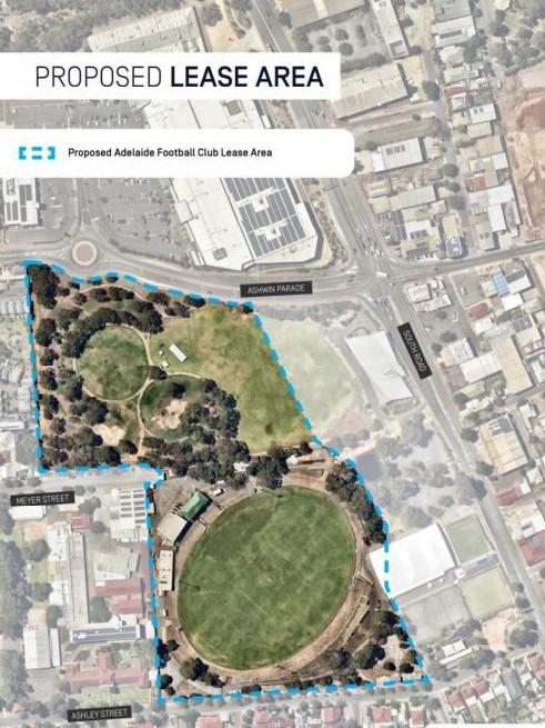 The proposed area that will be leased by the Adelaide Football Club for the Thebarton Oval redevelopment. Picture: Supplied