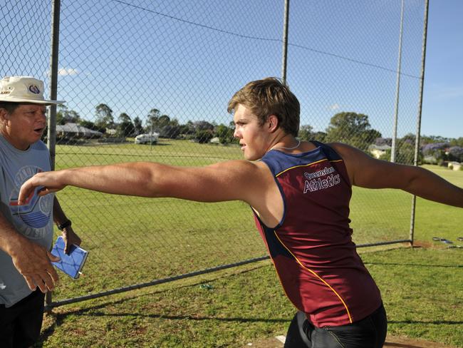 Matt Denny training with his coach Graham Pitt in 2012, when he was 16.