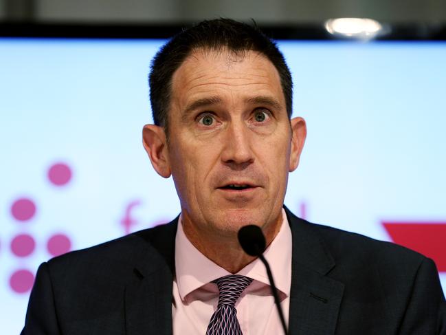 Cricket Australia CEO James Sutherland announces a new broadcast rights deal with Channel 7 CEO Tim Worner (pictured) and Foxtel and Fox Sports CEO Patrick Delany in a press conference in Sydney. Picture: Toby Zerna