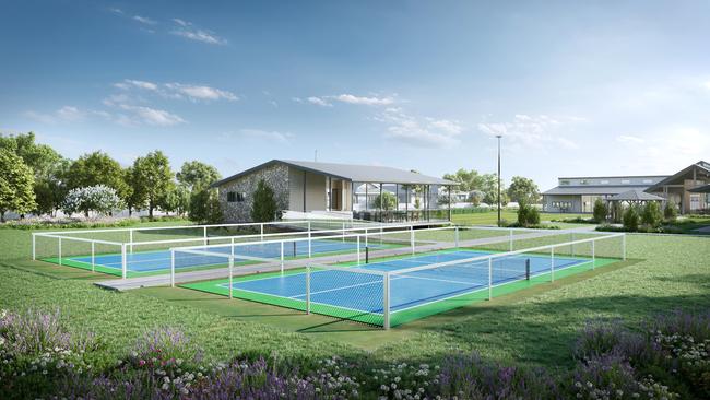 Render showing the pickleball courts at the Northern Beaches Lifestyle Estate. Picture: Lincoln Place.