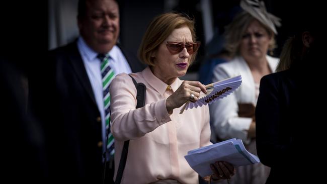 Trainer Gai Waterhouse in the mounting yard before the running of the Hobart Cup. Picture: Luke Bowden