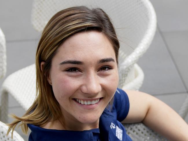 Australian Paralympian Joany Badenhorst poses for photographs at the naming of Paralympic Winter Team captains in Melbourne, Monday, October 23, 2017. (AAPImage/Tracey Nearmy) NO ARCHIVING