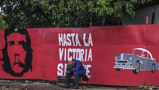 A billboard depicting the image of legendary guerrilla leader Ernesto ‘Che’ Guevara images in a street of Havana this month. Picture: Yamil Lage